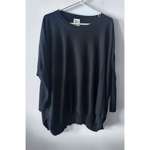 PLANET  LAUREN G Black Pima  sweater top Oversized One Size 3/4 Fitted Sleeves
